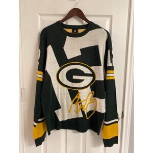 Green Bay Packers Aaron Rodgers Signature Logo Sweater Size Large NFL Gameday